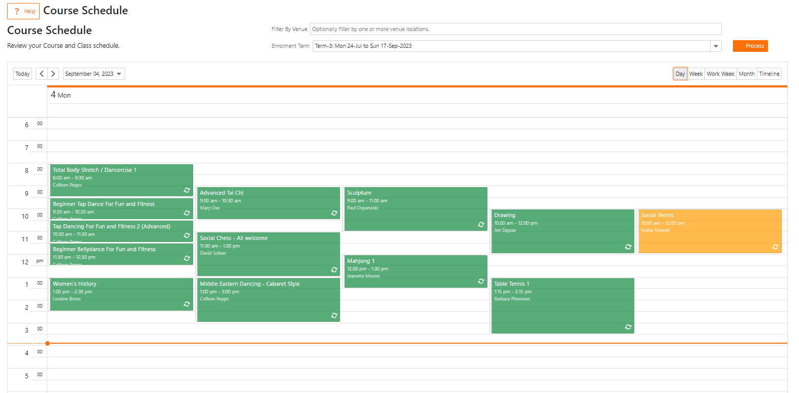 Class schedule